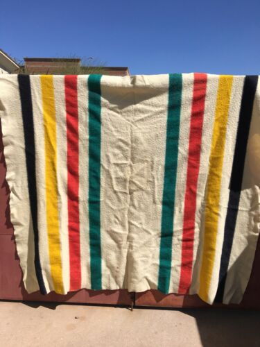 Vintage Hudson Bay 4 point Striped 67x 78 Wool  blanket