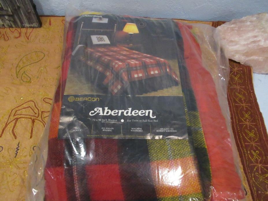 Vtg Beacon Aberdeen Red Black Plaid Twin/Full Size Blanket, Acrylic, 72