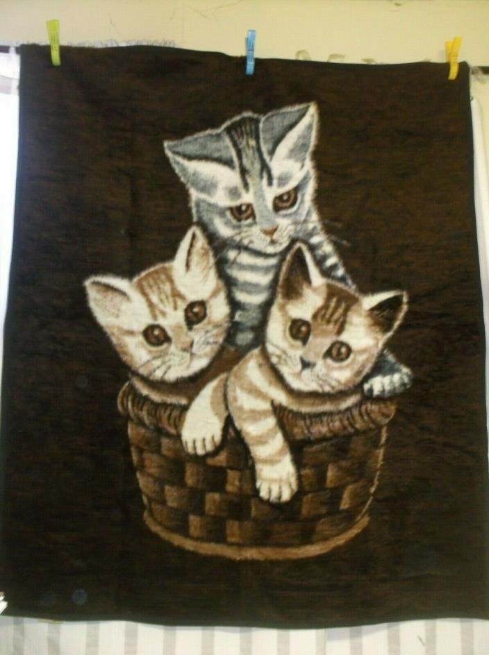 Vintage Safari Weavers Kittens in Basket Blanket Brown 66