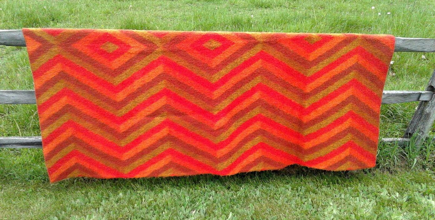 Wool Reversible Blanket Holland Marshall Saalberg Field Red Orange Stripes VTG