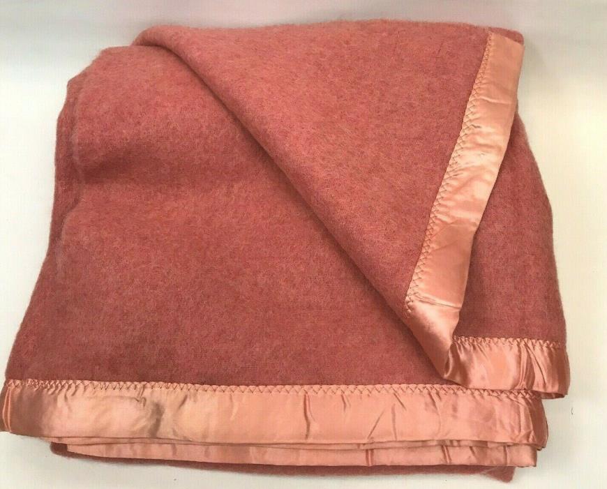 Vintage Wool Blanket Satin Binding Full Queen Pink Golden Dawn Moth Resistant