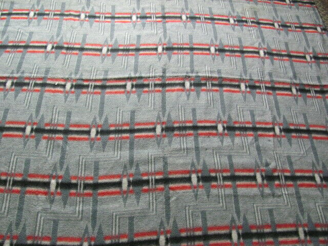 Vintage blanket gray white red and black stripes and triangles reversible