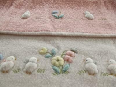 Vintage Bloomingdale's Pink White Blanket Spring Chicks Flowers 36