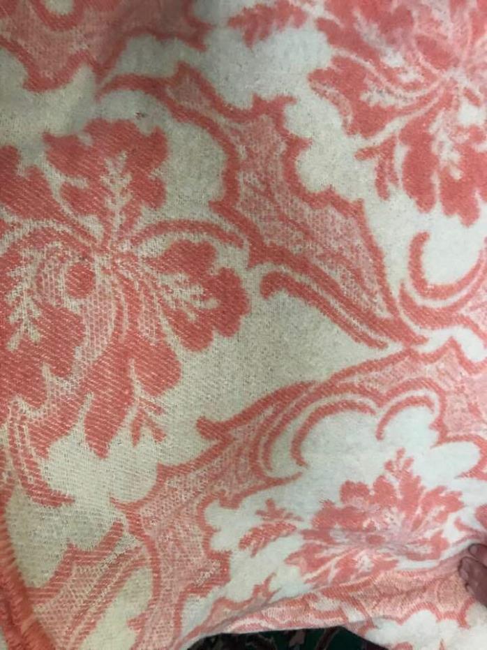 Vintage Wool Twin Size Blanket Patterned Coral Peach Pink Cutter Fabric Material