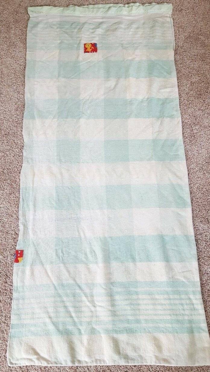 Handmade Vintage Green Cream Plaid Patch Sleeping Bag Wool Insert