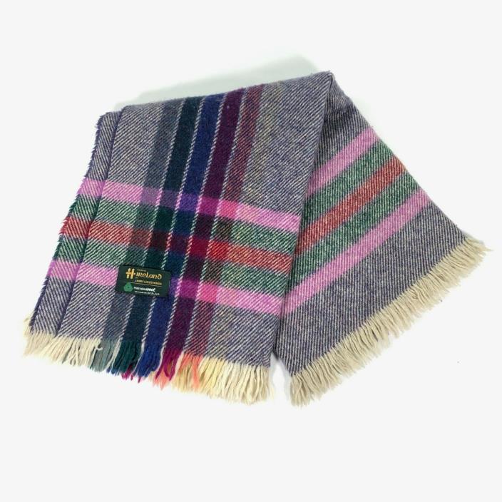 J. Hanly Multi-color Pure New Wool Blanket Throw Woven Ireland Fringed Striped