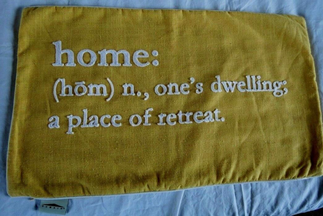 DOMAIN RECTANGLE Home Linen THROW PILLOW COVER Yellow Crewel 23x13