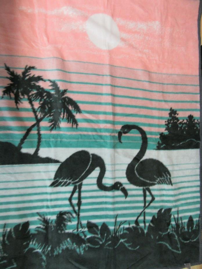 Vintage Mora Son de Abrigo Blanket Spain Flamingos Reversible 57x80