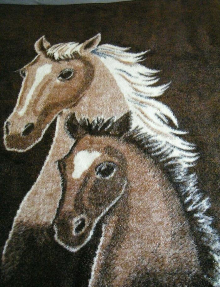 Vintage Biederlack Reversible Horse & Foal Portrait Blanket Throw W Germany