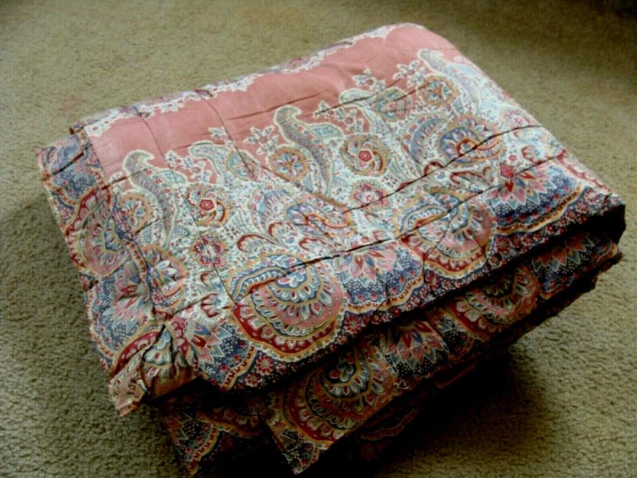 Vintage 1940s Cotton Sateen Comforter Pink/blue Paisley Unique 68