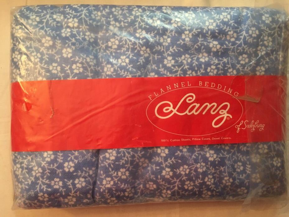 Vintage Lanz of Salzburg Flannel Bedding Sheet Set Duvet Twin NIP Blue Floral