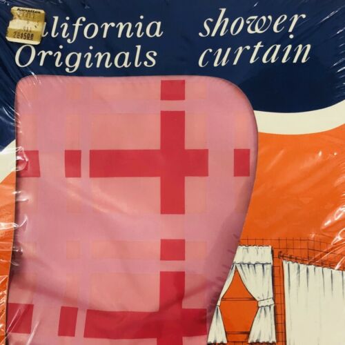Pink Shower Curtain Vintage Vinyl  Plaid California Originals USA Standard Size