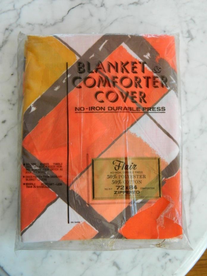 NOS Vintage 60's 70's Flair Plaid Print Comforter Duvet Blanket Cover Twin 72 84