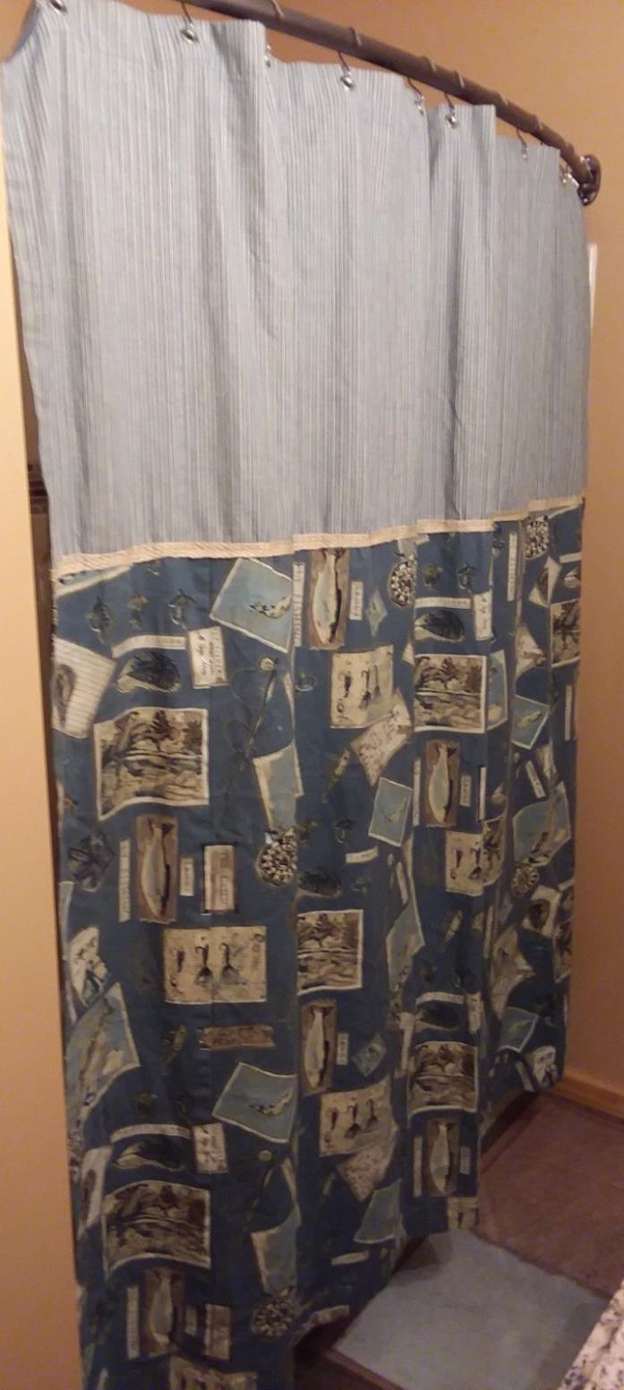 Vintage Shower Curtain Fishing Fly Fisherman Antique Flies Gone Fishin' Trout