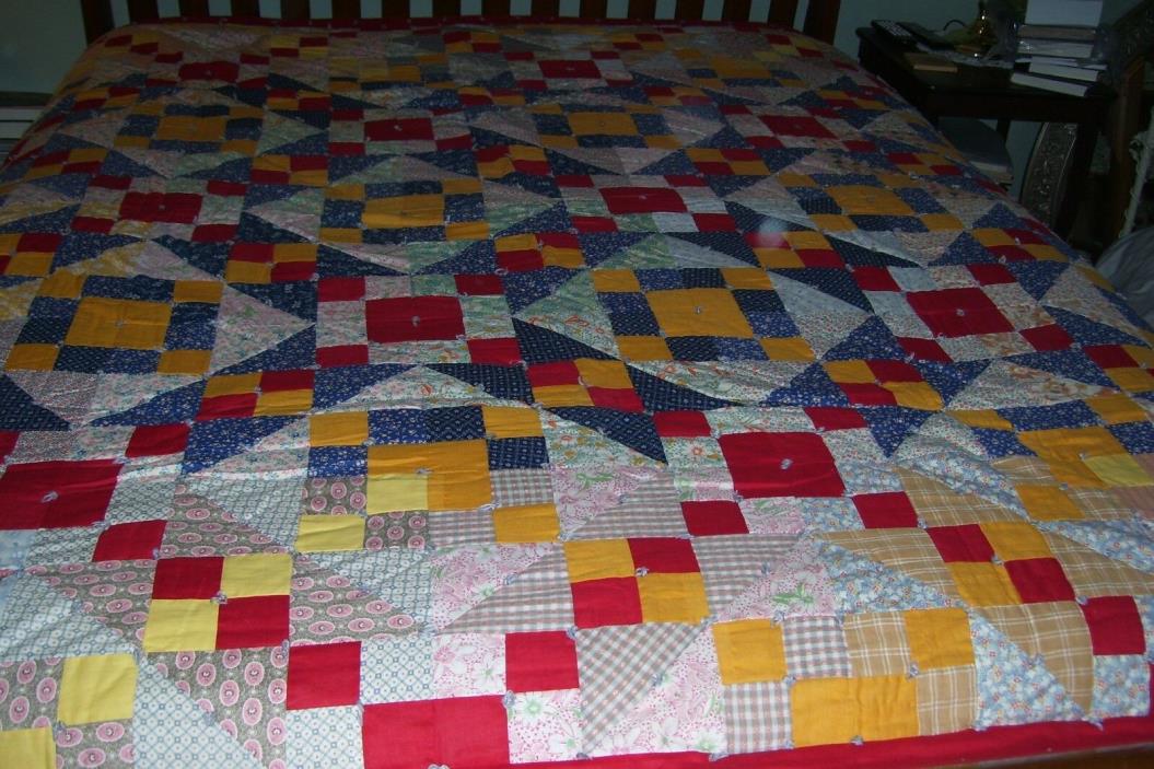 Wonderful Vintage Hand Quilted & Tied Quilt- 81 x 69