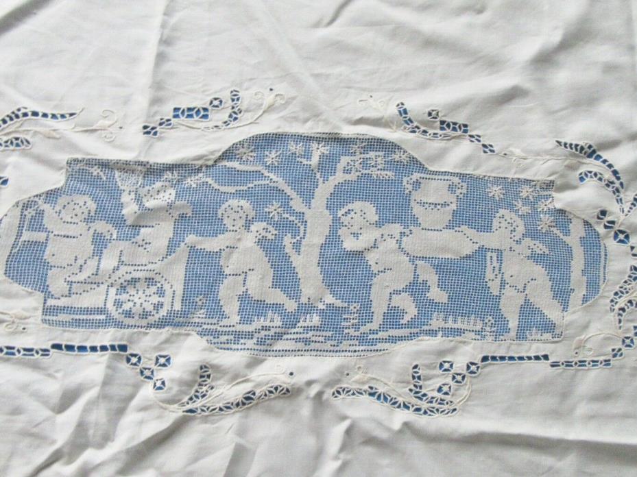 Antique Coverlet Bedspread Lace Cherub Mythology Trosseau Embroidery X421