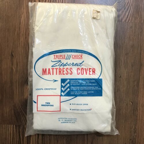 Vintage G.C. Murphy Mattress Cover Twin Size Rust Proof Zipper 100% Cotton White