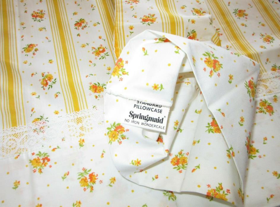 Vintage 1973 Springmaid Wondercale Retro Pillowcase Set Dimity Delight Unused