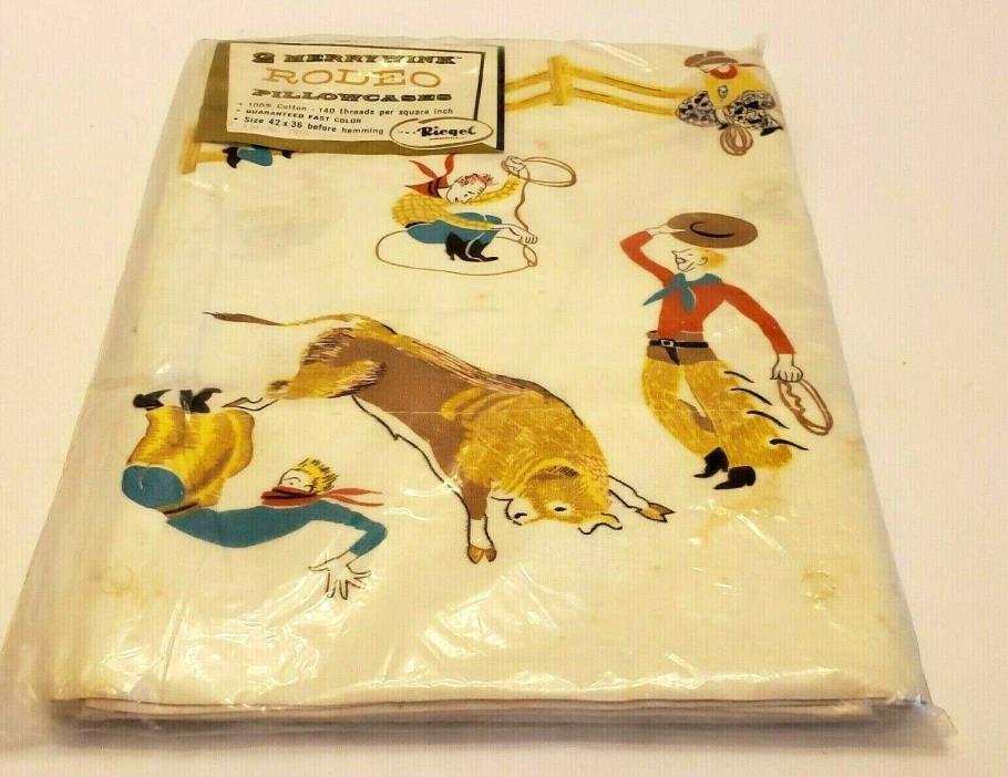VTG Rare Merrywink Rodeo Pillowcases Riegel NOS Cowboy Ranch #7913