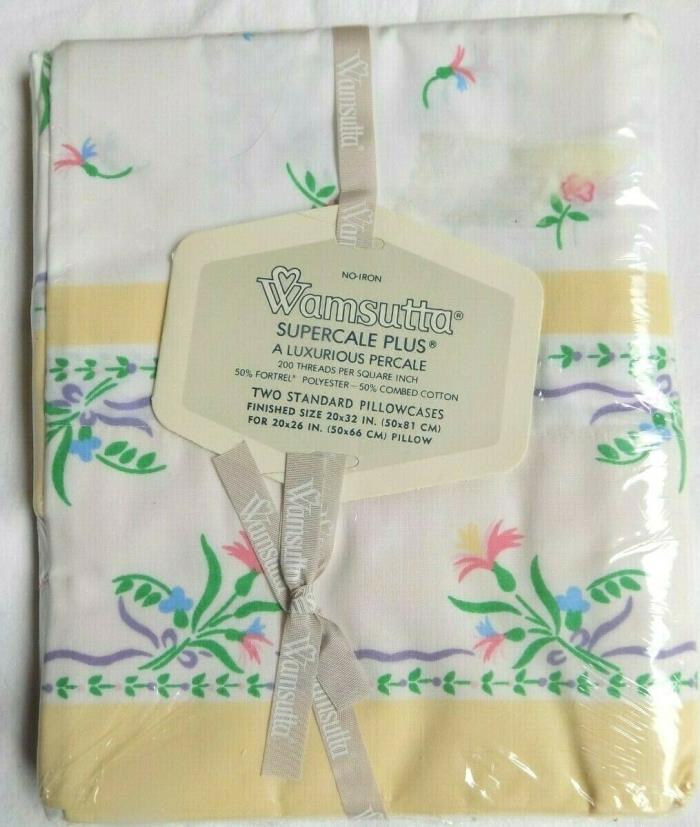 Vtg Wamsutta Percale 2 Standard Pillowcases Yellow Pink Floral Sealed in Pkg NEW