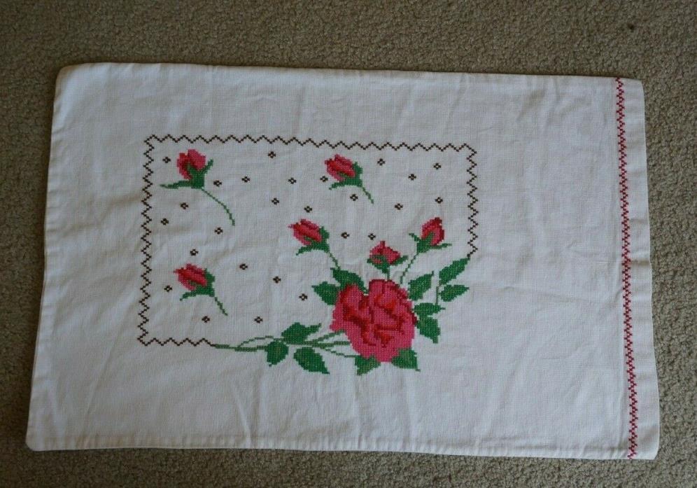 Pink Red Rose and Rose Bud Crochet Pillowcase