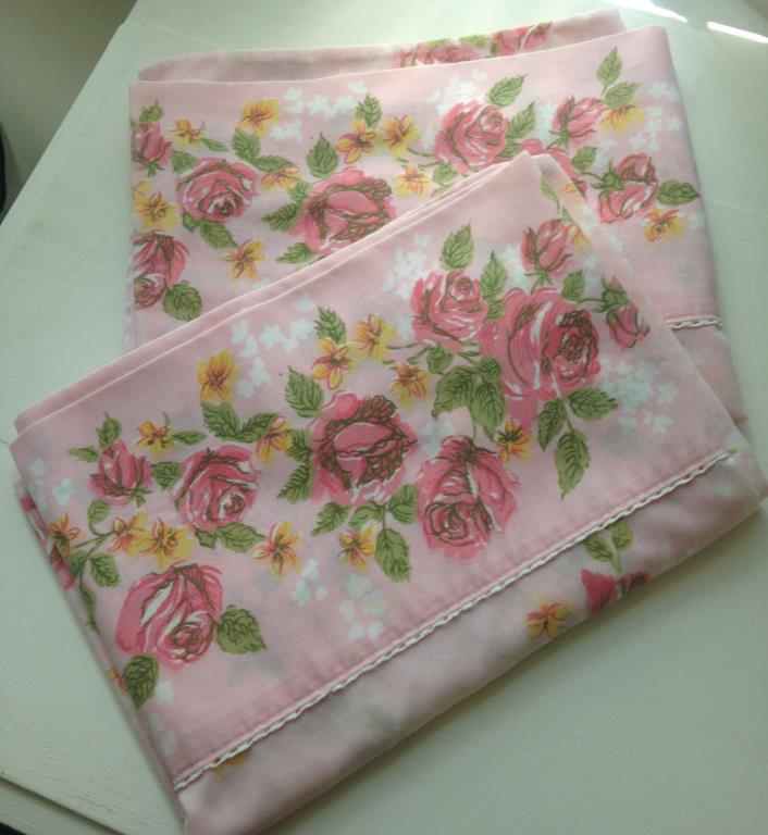 Cannon Monticello Pink shabby cottage Roses 2 x STANDARD PILLOWCASE