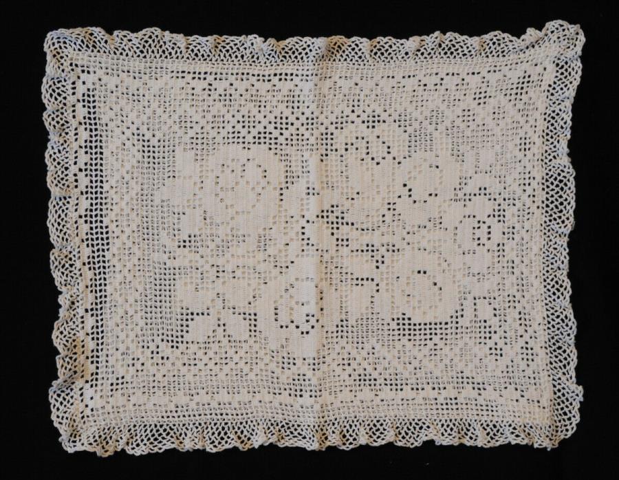 Vintage Hand Crocheted Sham Pillowcase Roses Pillow Cover