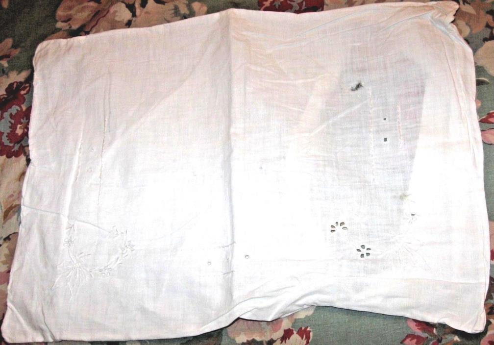 VINTAGE PILLOWCASE HAND EMBROIDERED CUTWORK WHITE COLOR YOUTH BED SIZE 11