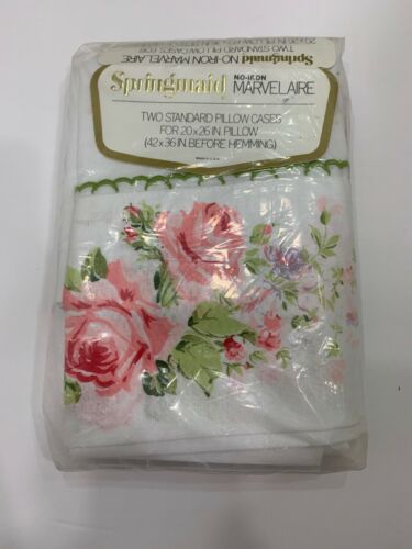Vintage New Springmaid USA No Iron Marvelaire  2 Standard Pillowcases Floral