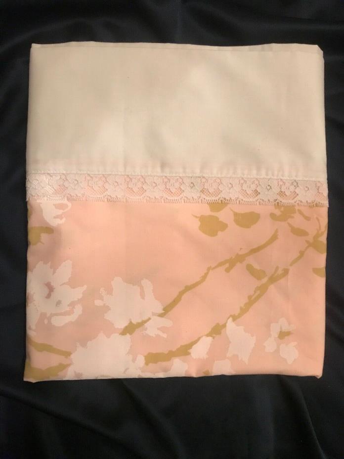 FAB! VTG Springmaid Wondercale Pale Pink w Floral Twin Flat Sheet 166