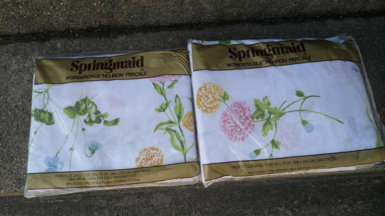 VTG. NEW SPRINGMAID WONDERCALE PERCALE FLORAL TWIN SHEET SET--SUMMER BREEZE