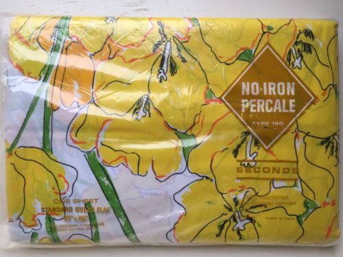 NEW Vintage Seconds QUEEN Flat Sheet Yellow Orange Flowers Lilies Retro 90x115