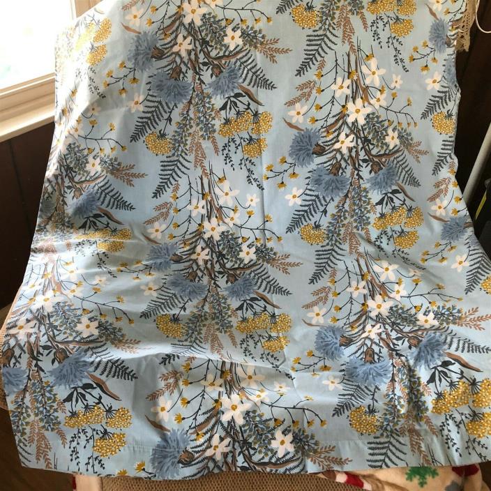 Vintage Cannon Monticello Full Flat Sheet Blue Mid Century Floral pattern