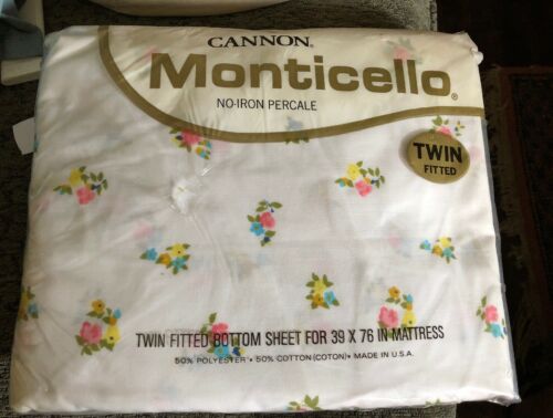 Cannon Monticello Twin Fitted Sheet Flowers NEW Vtg Petites Fleurs