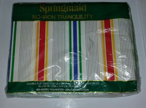 Springmaid No-Iron Tranquility Striped Vintage Flitted Sheet 54x76 Full Double