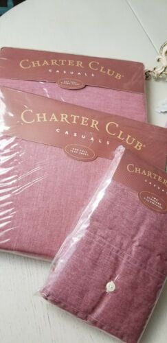 Vintage 1996 Charter Club Casuals Chambray Full Sheet Set Flat Fitted Pillowcase
