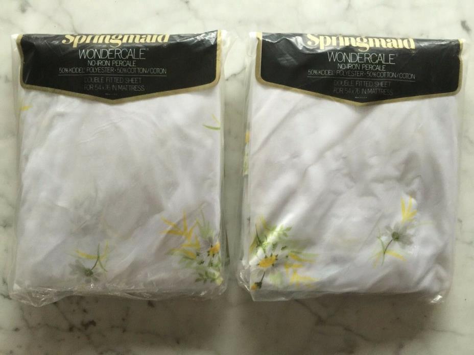 NEW/OLD STOCK Vintage Wondercale Springmaid Double Fitted Sheets Lot 2 DAISY