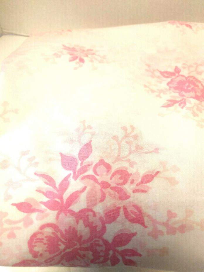 VTG WEST PINT PEPPERELL FULL DOUBLE FITTED SHEET WHITE PINK FLOWERS CATTAGE CHIC
