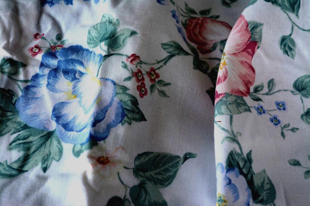 VTG COTTAGE TWIN FLAT SHEET FLORALS Morning Glorys Rose Green Blue SHABBY CHIC 4
