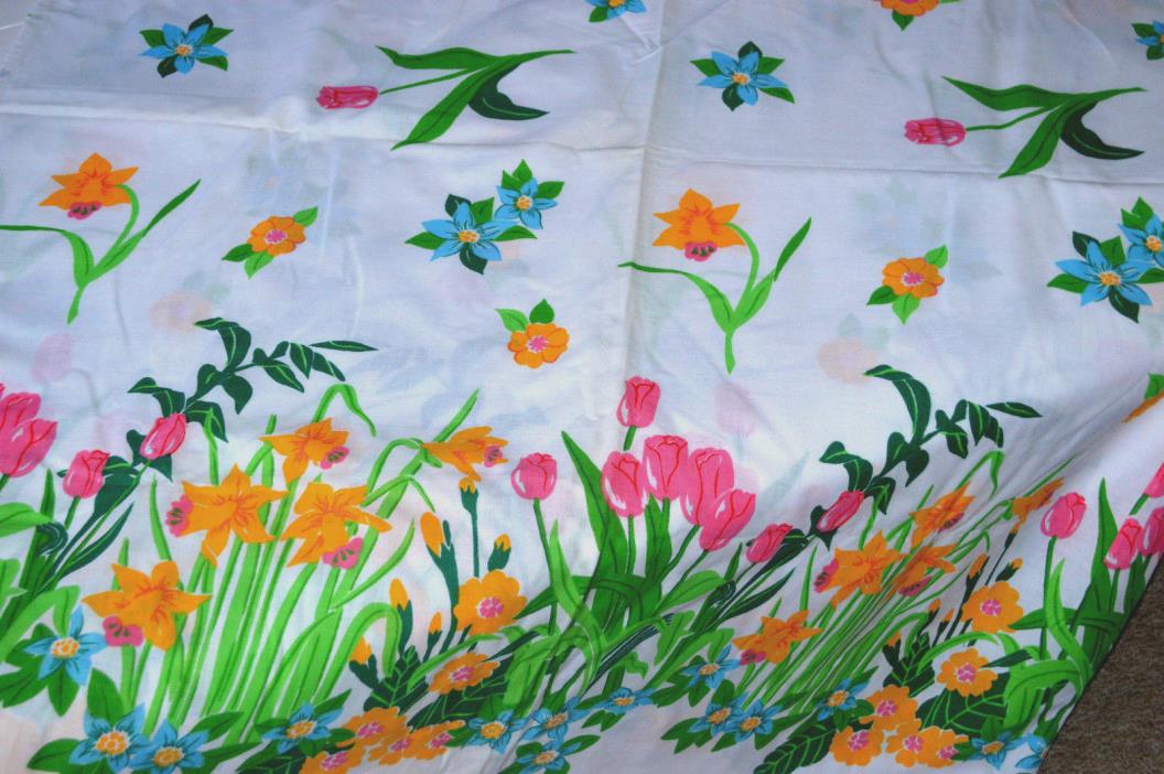 VTG FULL FLAT MUSLIN SHEET Tastemaker SPRING FLORALS Tulips COTTAGE Florals NOS
