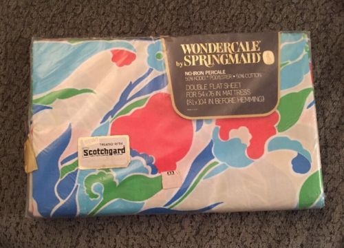 NEW Vintage Wondercale Springmaid Bed Linens Double Flat Sheet Flowers 70s