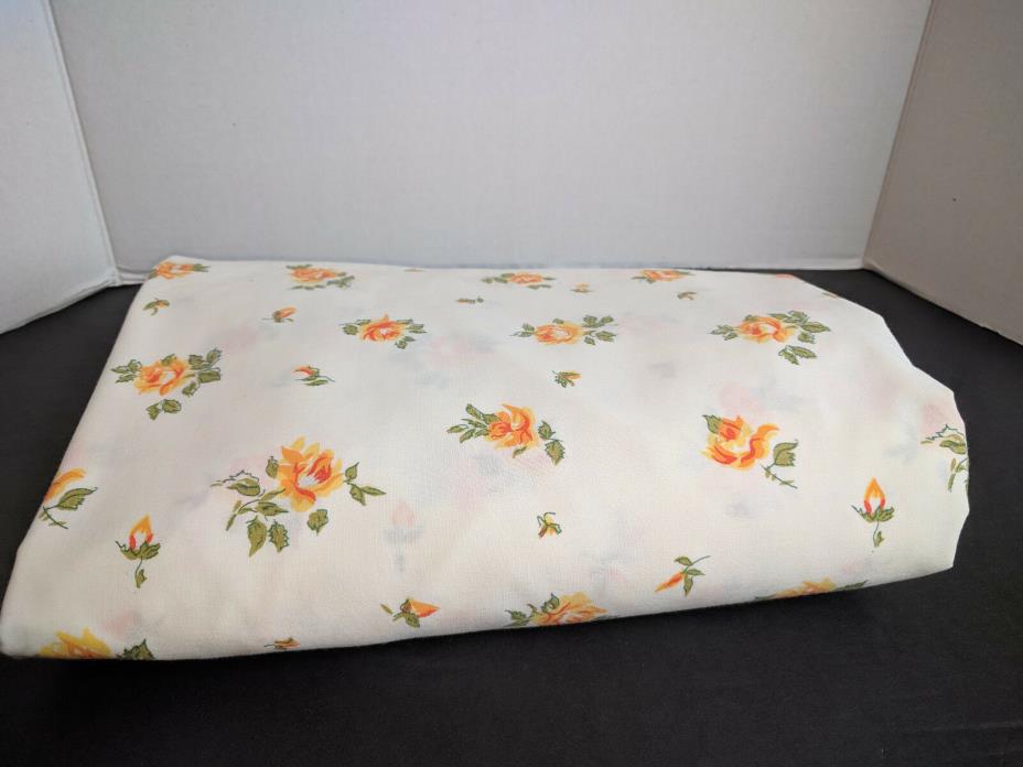 WONDERCALE BY SPRINGMAID VTG FULL FITTED SHEET WHITE WITH YELLOW ROSES 9