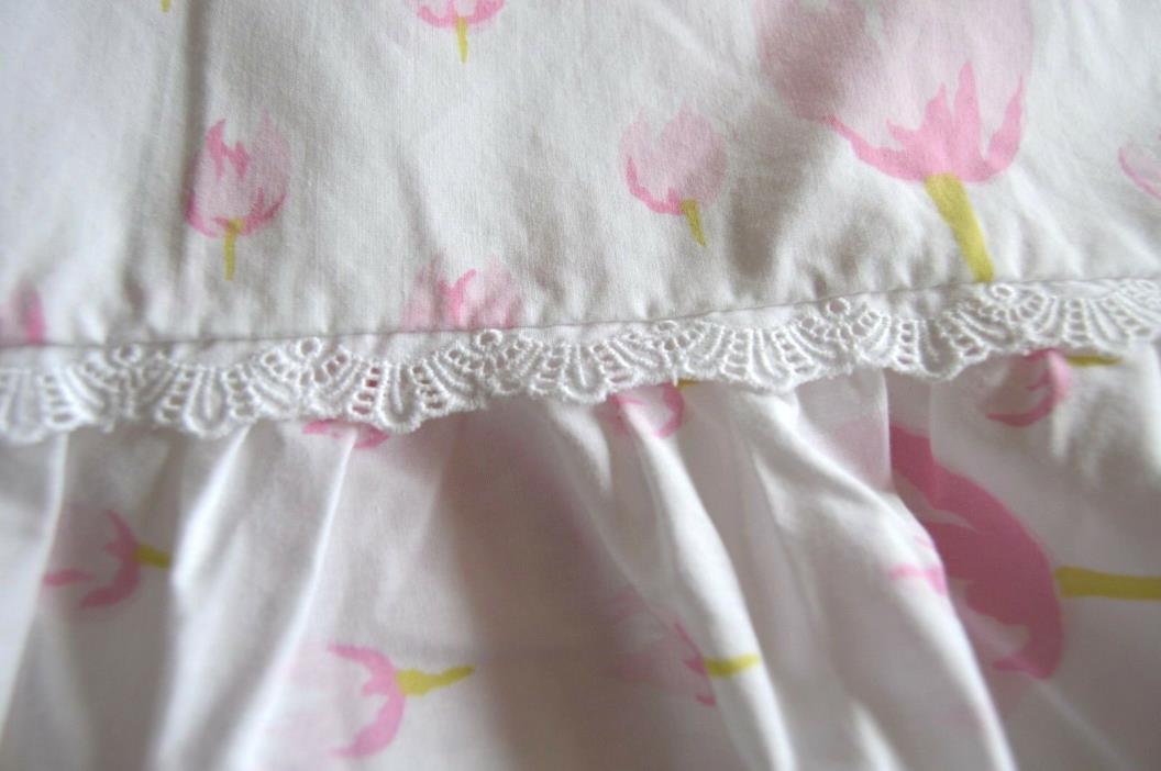 Vintage Wamsutta Double Fitted and Flat Sheet Set - Pink Tulips Ruffles SWEET!!
