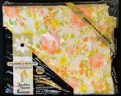 Vintage Double Bed Bottom Fitted Penn-Prest Fashion Manor 1970 s Floral NEW NIP!