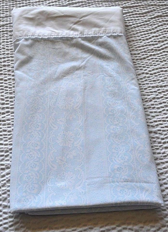 Vintage Cannon Royal Family Twin Flat Sheet Featherlite Muslin Royal Lace Blue