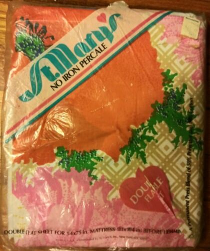 NIP Vintage St. Mary's Double Flat Sheet Floral Orange Pink 'Young At Heart' USA