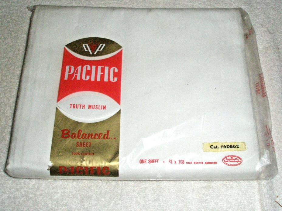 Vintage PACIFIC Muslin Sheet Full Size 81 x 108 White Unopened