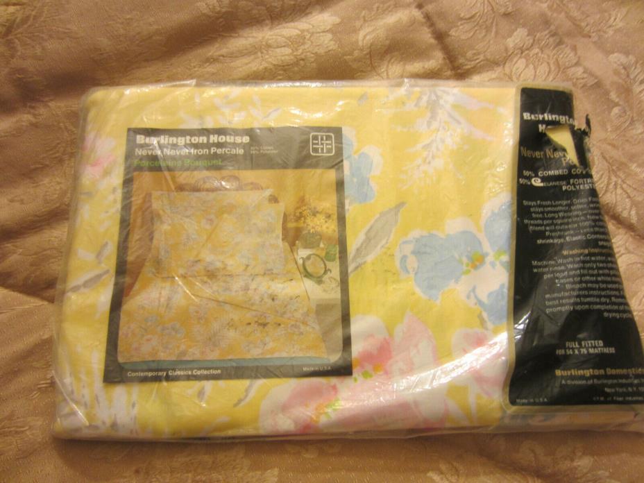 NEW Burlington House Full Fitted BED Sheet FLORAL PORCELAINE BOUQUET 1970's NIP