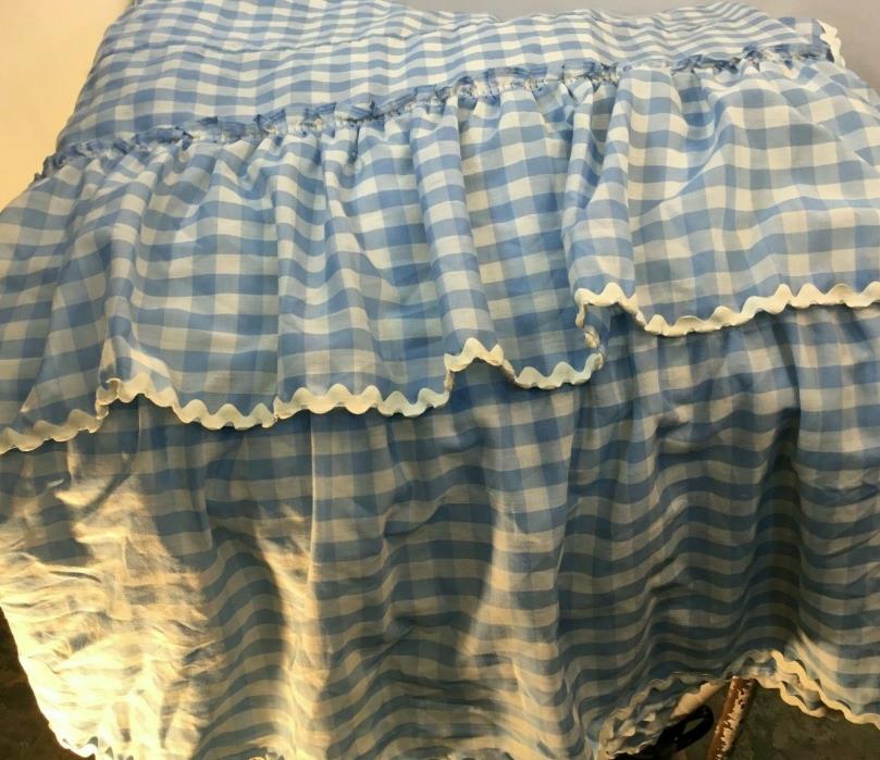 Vintage Twin Bed Skirt Ruffled Bric Brac Blue White Checked Country Cottage Shab