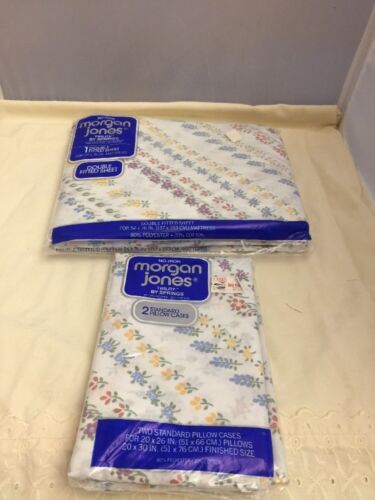 Vintage NIP MORGAN JONES Double/Full Fitted Sheet Twilite  PLUS 2 Pillowcases